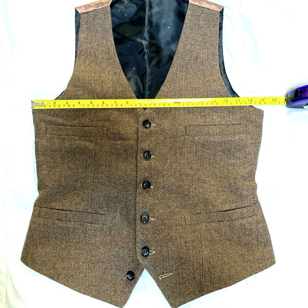 Brown and tan herringbone twill front vest Size M EUC